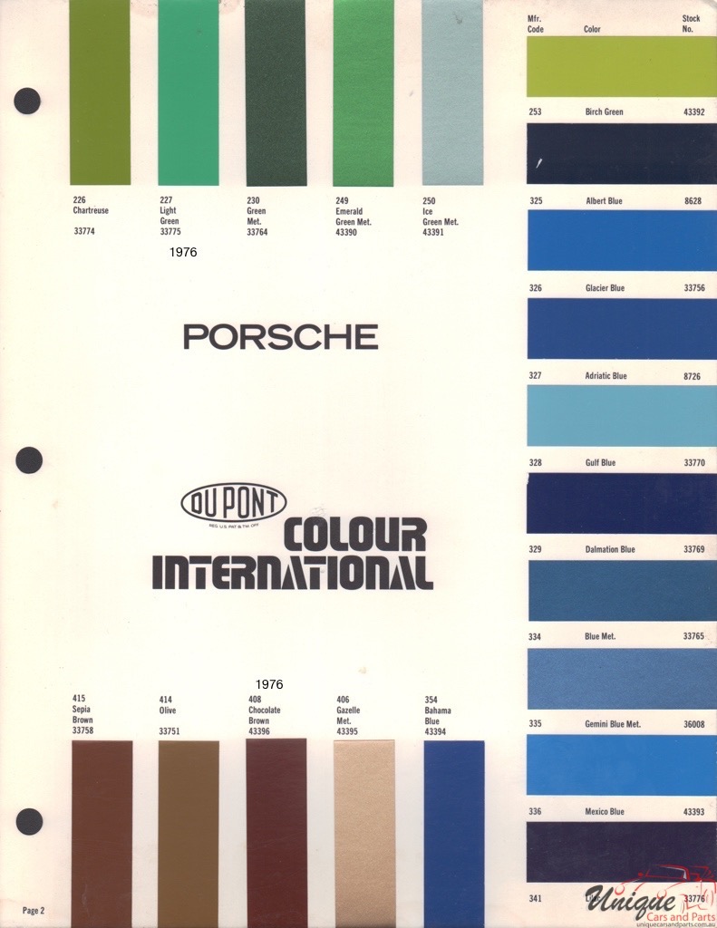 1976 Porsche International Paint Charts DuPont 2